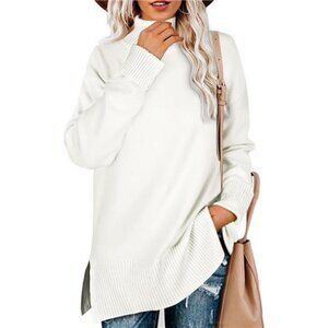 Glanzition Sweaters for Women Turtleneck Side Split Oversized Pullover Tops